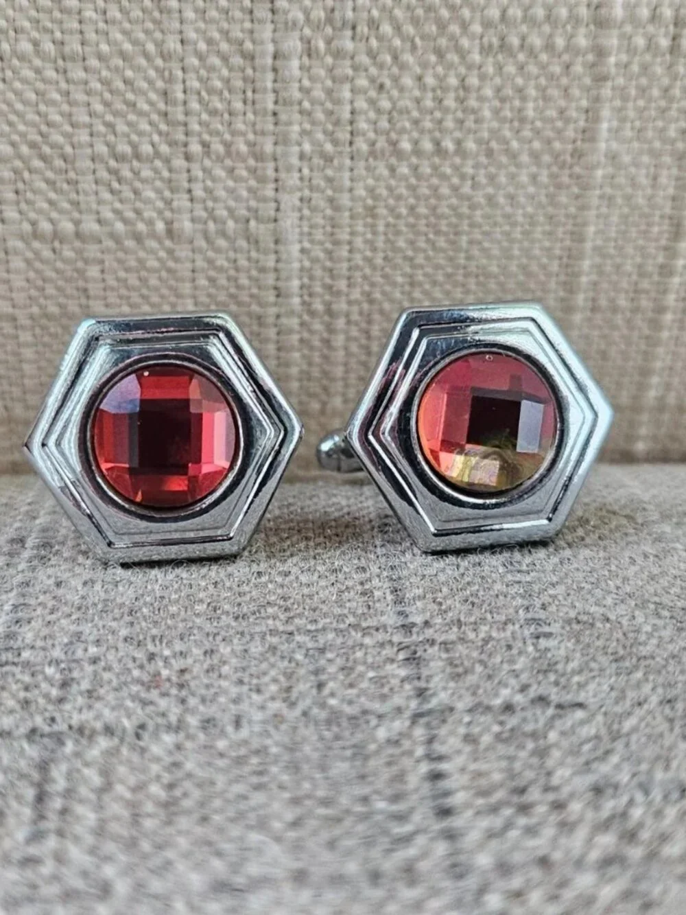 Father Day Gifts Cufflinks Silver Tone Red Crystal Centered Fashion Men Jewelry
